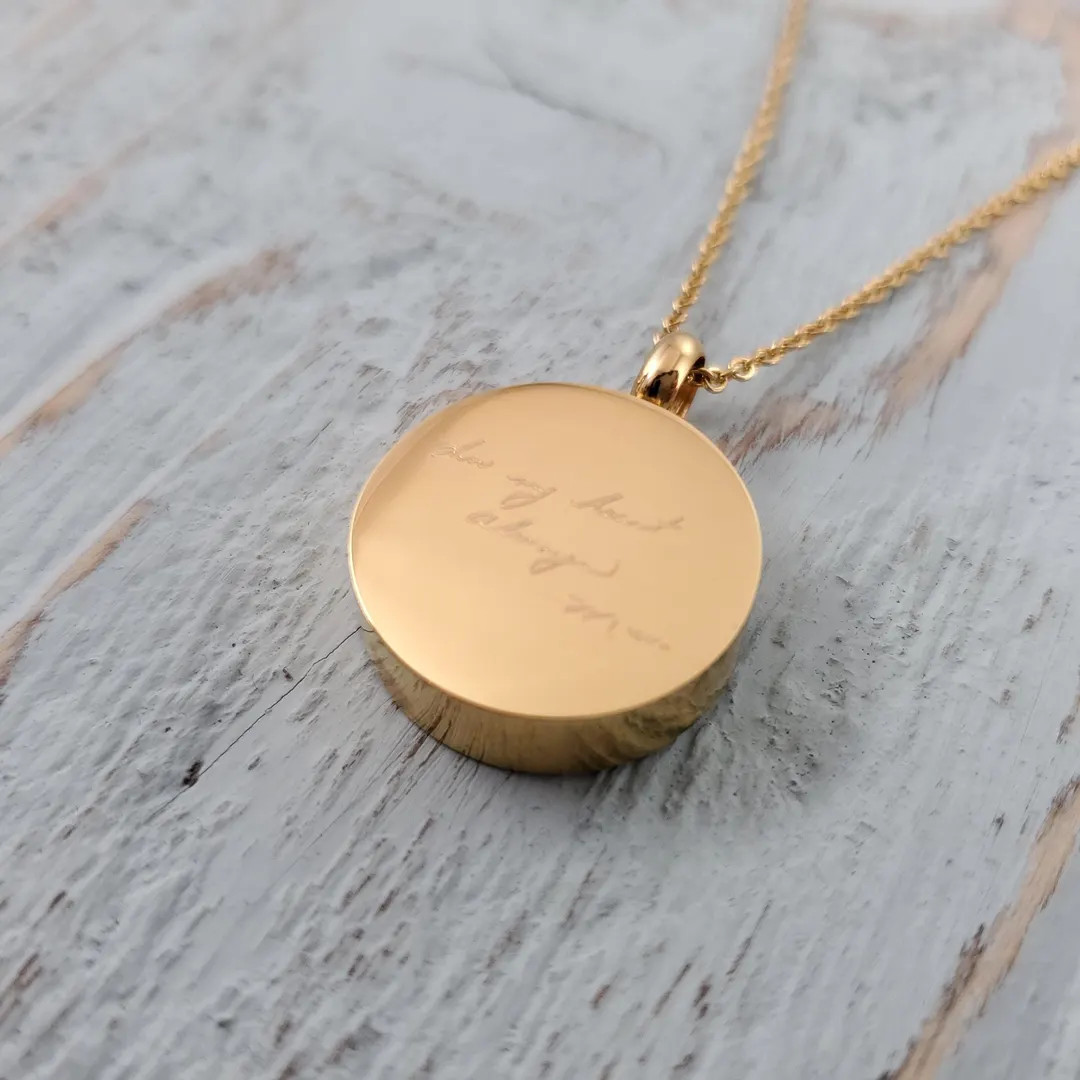 Custom Handwriting Cremation Urn Necklace: Gold Memorial Ash Pendant - Custom Engraving Fingerpri... | Etsy (US)