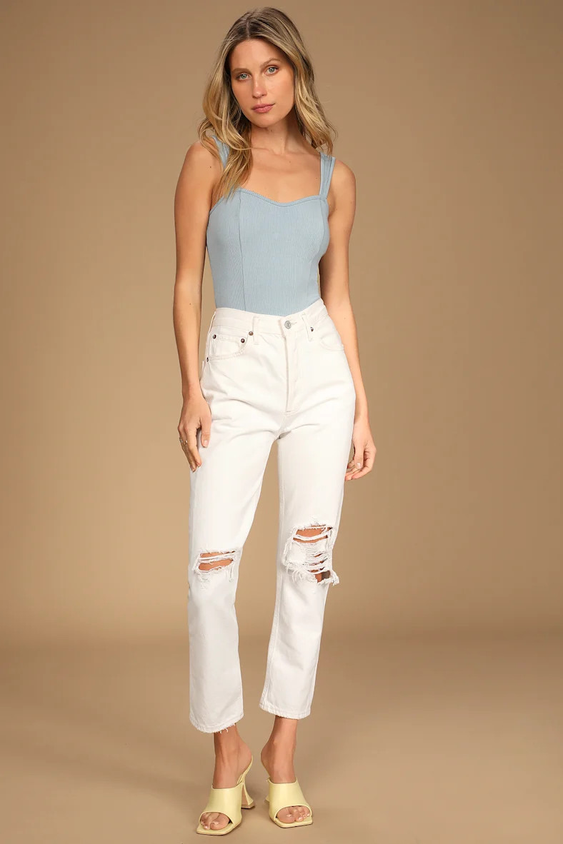 Daily Dream Powder Blue Ribbed Knit Sleeveless Bodysuit | Lulus (US)