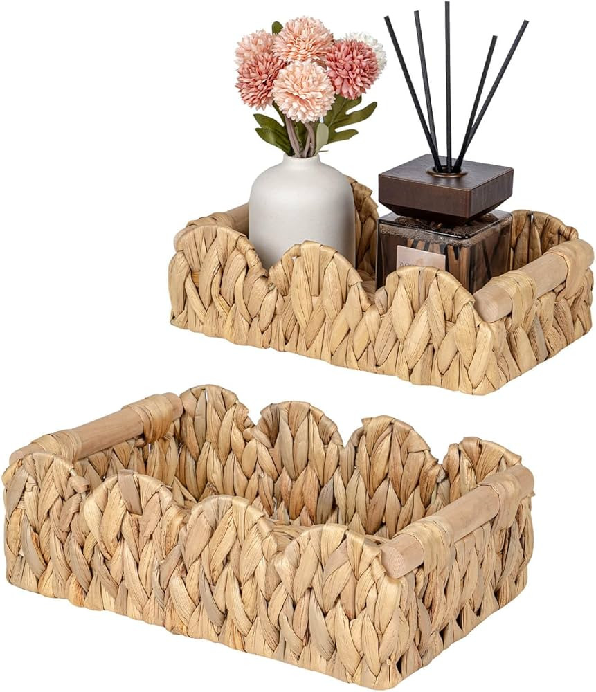 Kriitools Scalloped Wicker Rattan Baskets for Shelf, Toilet Paper Storage Basket for Over Toilet ... | Amazon (US)