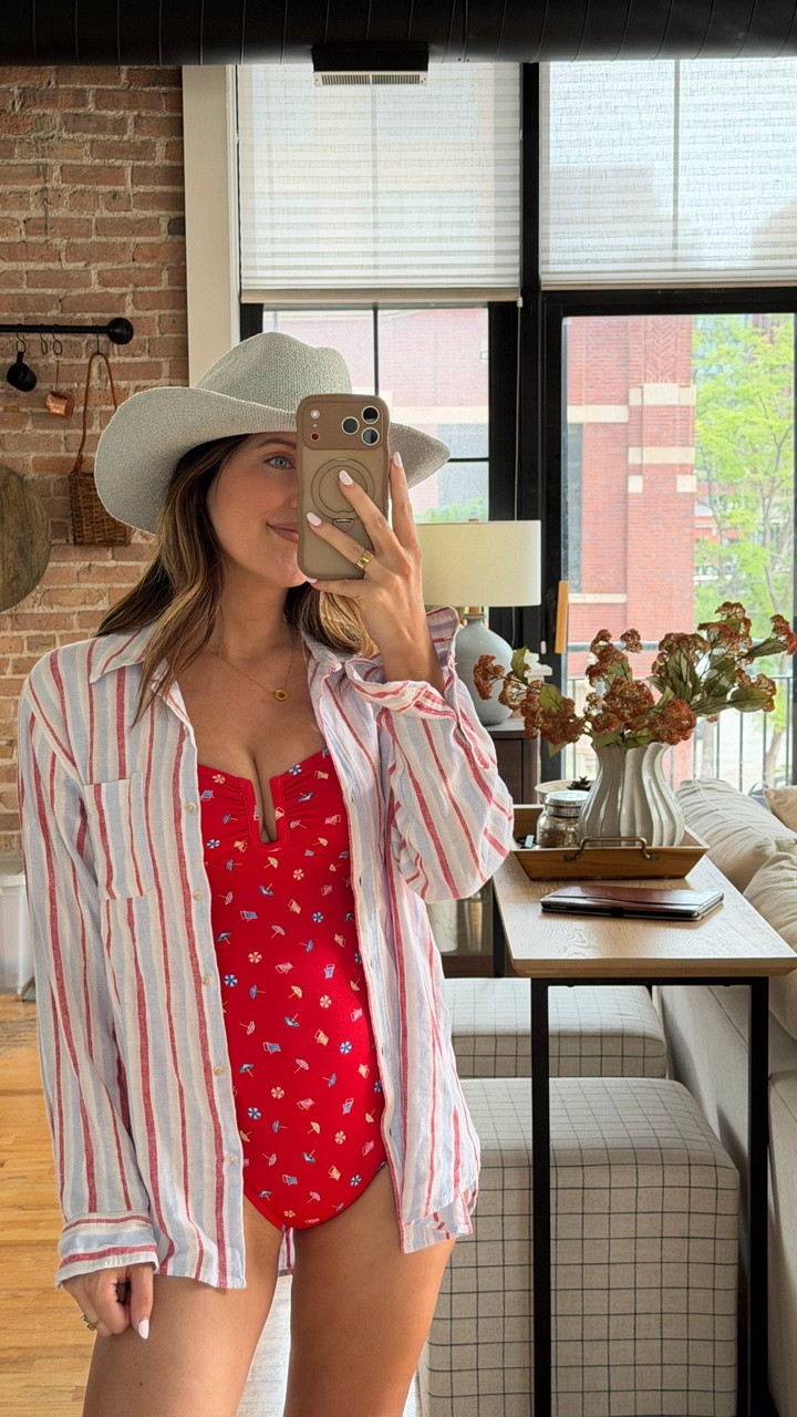 Red white and blue summer! @Target swim!! Full coverage, tummy control, great for postpartum. Wearing an XS in the swim and small in the shirt 

#LTKootd #LTKSeasonal