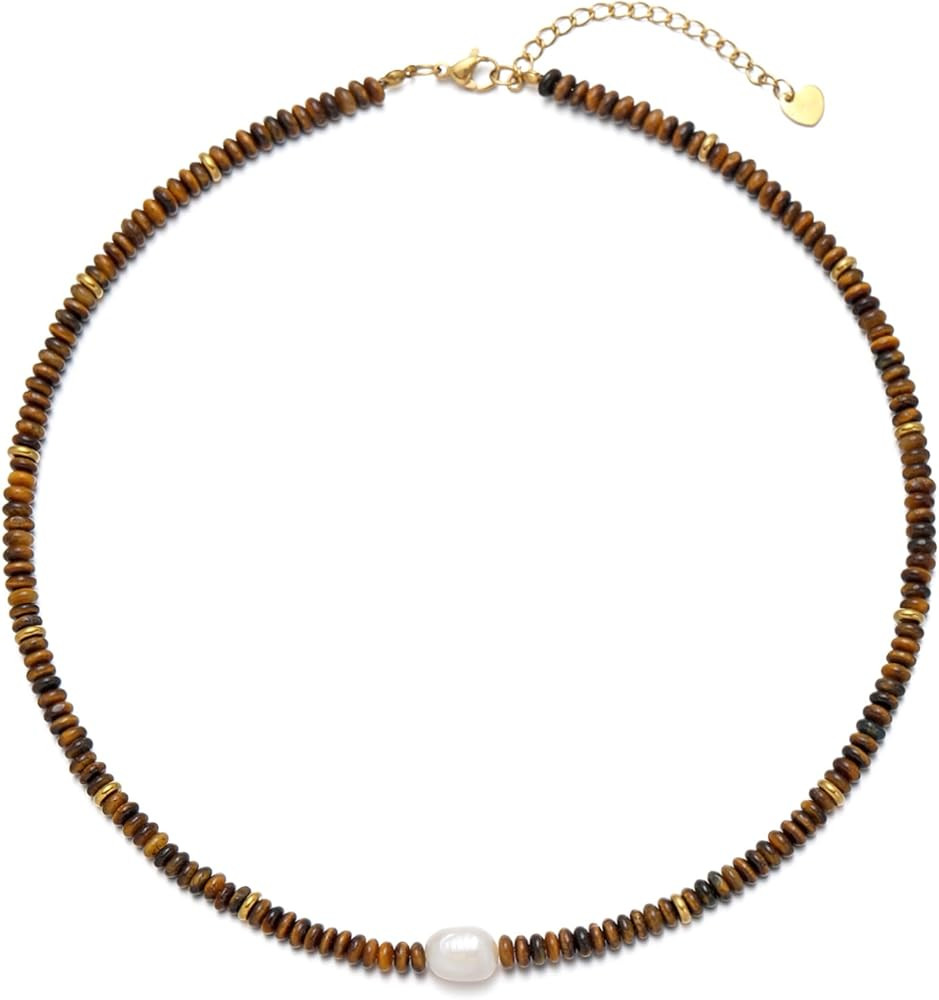 Beaded Necklaces for Women Gemstone Necklace with Freshwater Pearl Crystal Beaded Necklace Natura... | Amazon (US)