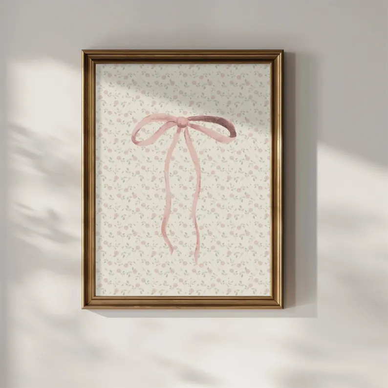 Floral Soft Pink Bow Wall Art for Nursery, Vintage Coquette Girls Room Decor, Flower Cottagecore ... | Etsy (US)
