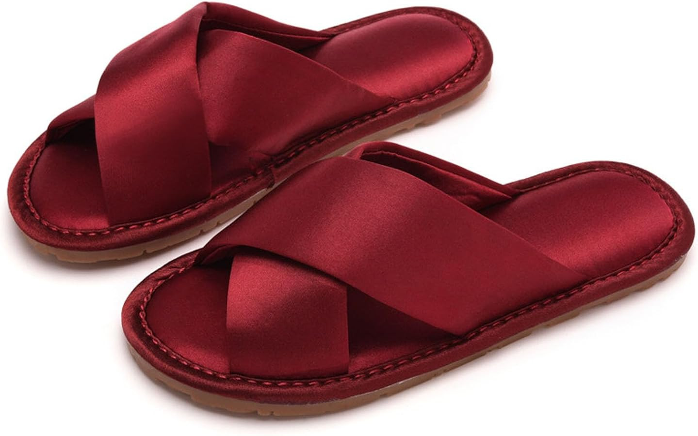 JadeRich Women's Open Toe Satin Slide Slippers Cross Band Cozy Non Slip Luxury Silky Flat Indoor ... | Amazon (US)
