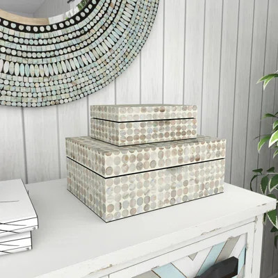 Juliette 2 Piece Mother of Pearl Handmade Box with Hinged Lid Set, 12", 8"W | Wayfair North America