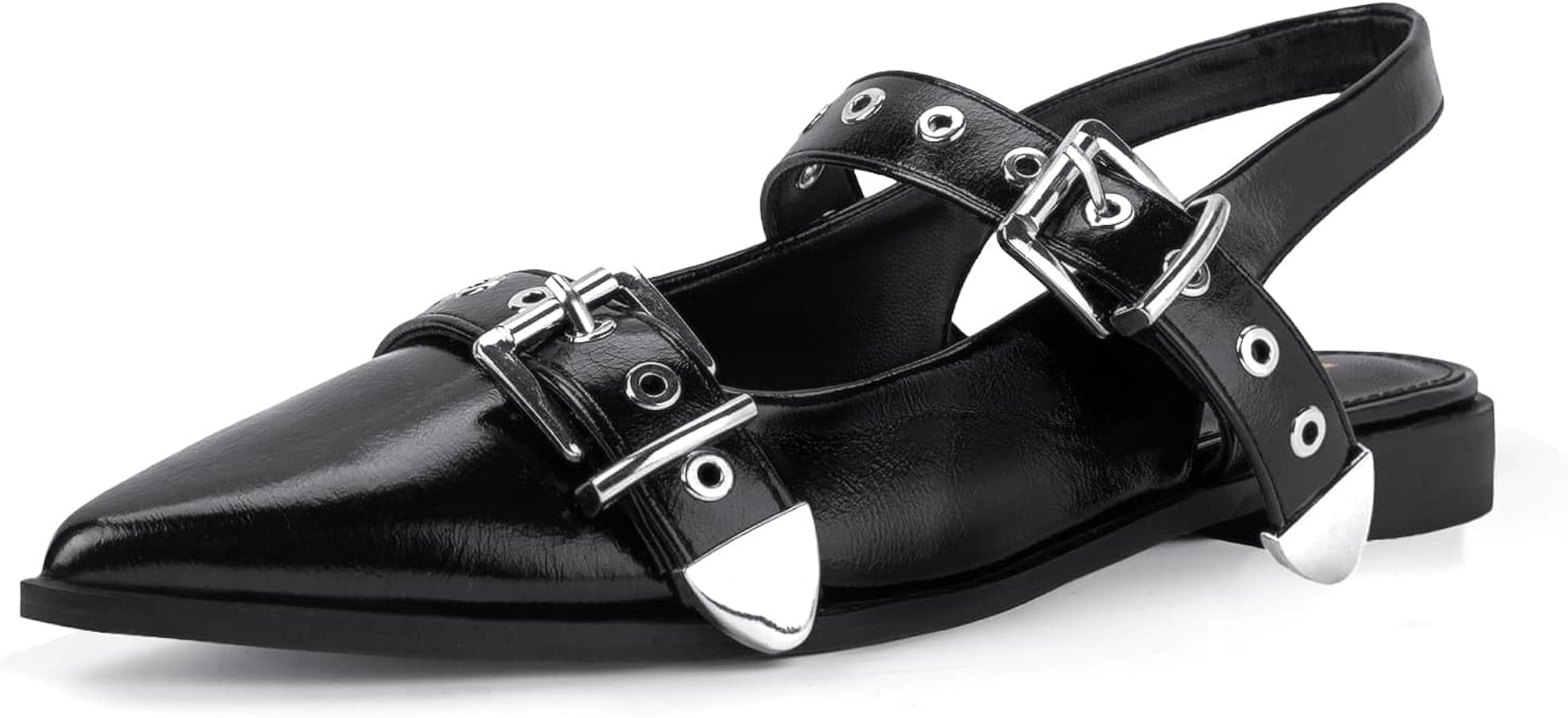 Women's Buckle Ballet Flats Pointed Closed Toe Slingback Shoes with Low Heel Comfortable Dress Fl... | Amazon (US)