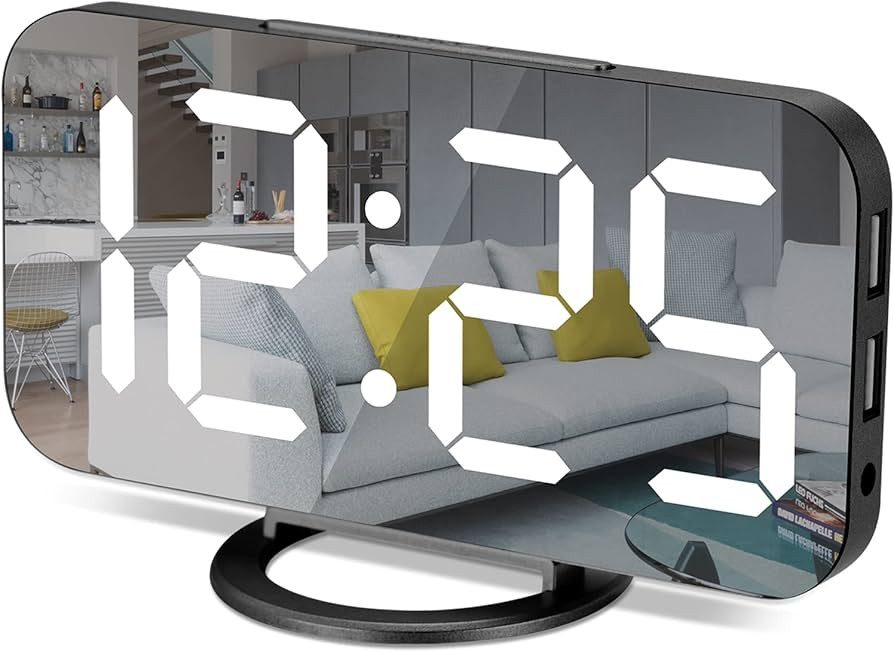 Digital Alarm Clocks,7" LED Mirror Electronic Clock,with 2 USB Charging Ports,Snooze Mode,Auto Ad... | Amazon (US)