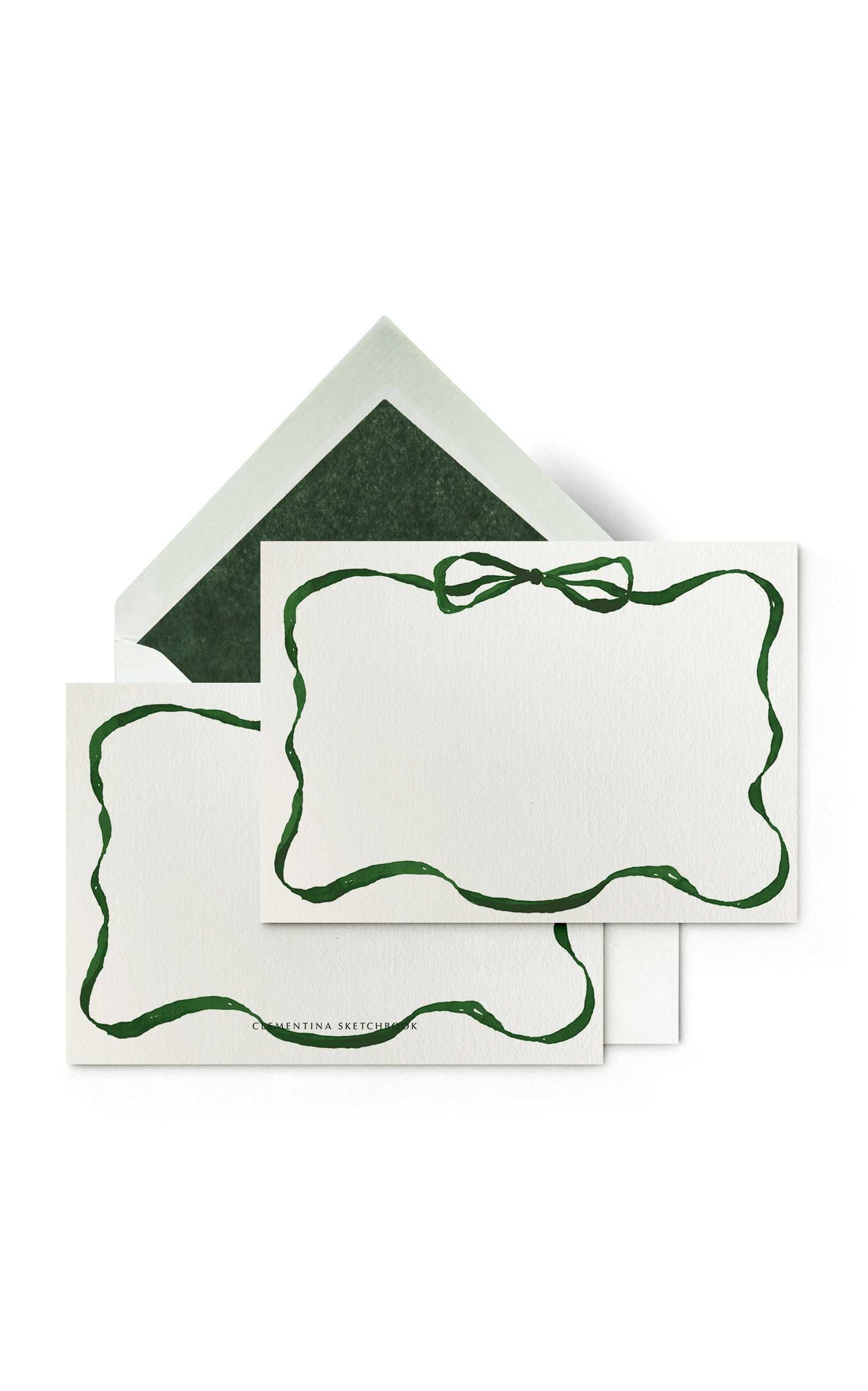 Set-of-Ten Festive Ribbon Hand-Painted Sationary Cards | Moda Operandi (Global)