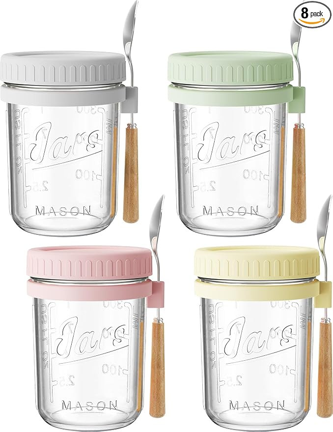 HomArtist 16oz Overnight Oats Containers with Lids and Spoons, 4 Pack Wide Mouth Mason Jars with ... | Amazon (US)