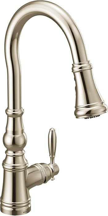 Moen Weymouth Polished Nickel Pulldown Kitchen Faucet Featuring Power Boost, Traditional Shepherd... | Amazon (US)