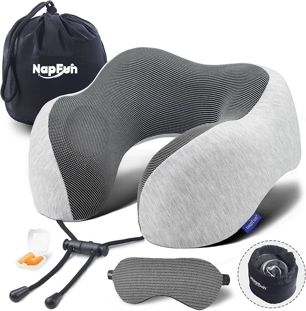 napfun Neck Pillow for Traveling, Travel Neck Pillow for Airplane 100% Pure Memory Foam Travel Pi... | Amazon (US)