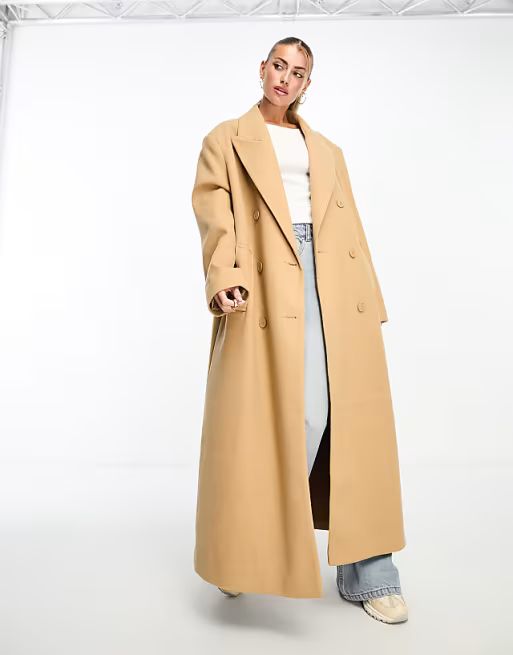 ASOS Weekend Collective oversized longline coat in camel | ASOS (Global)