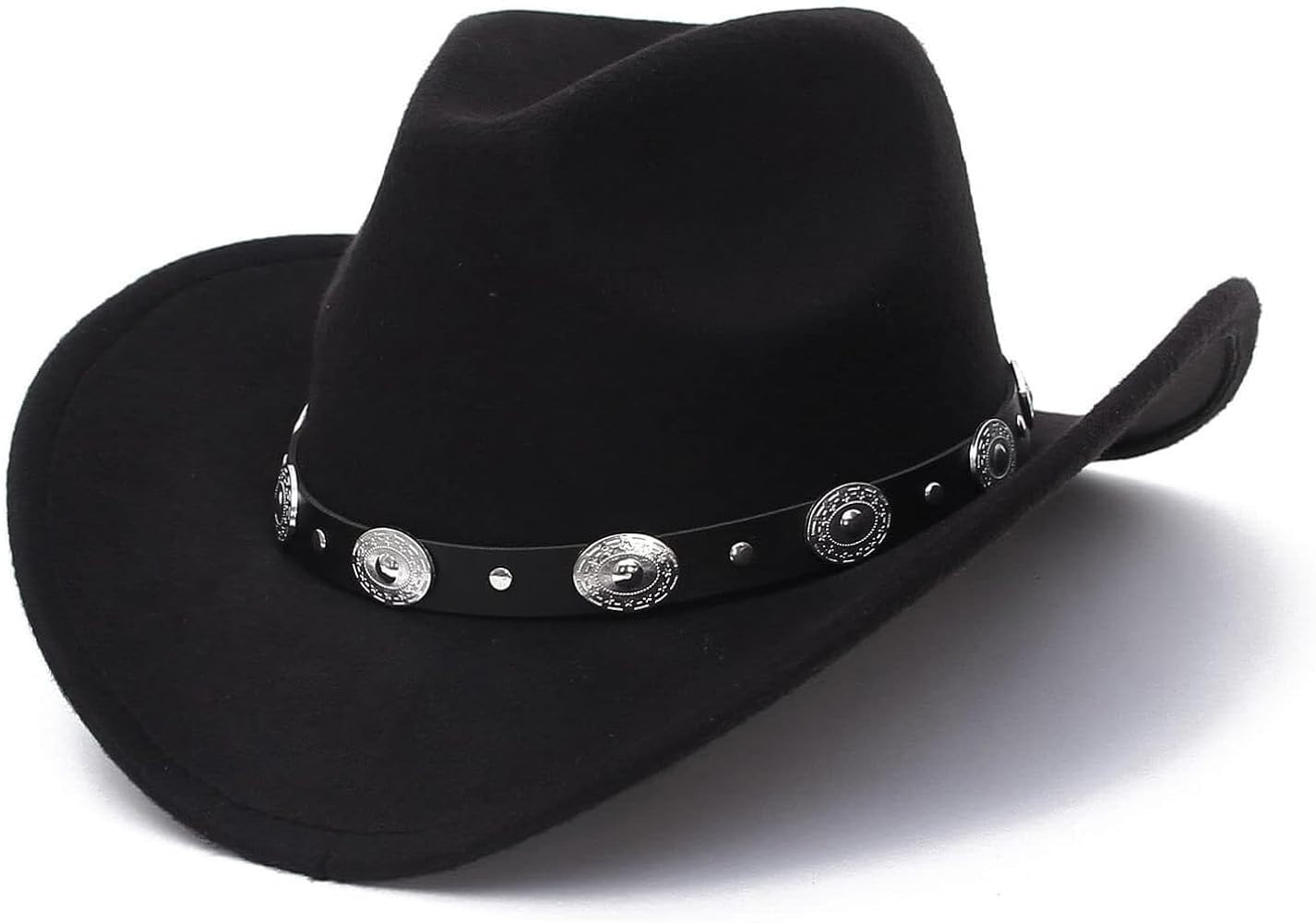 Black Cowboy Cowgirl Hat for Women Men Western Style Wide Brim Felt Fedora Panama Hat with Detach... | Amazon (US)