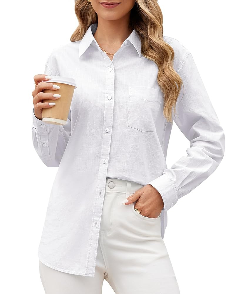 siliteelon Linen Shirts Button Down Shirts for Women Long Sleeve Summer Shirt Casual Beach Work C... | Amazon (US)