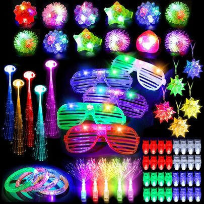83Pcs Led Light Up Toys Party Favors Glow In The Dark Party Supplies, Halloween With 50 Finger Lights, 8 Jelly Rings, 5 Flashing Glasses, 5 Bracelets, | SHEIN