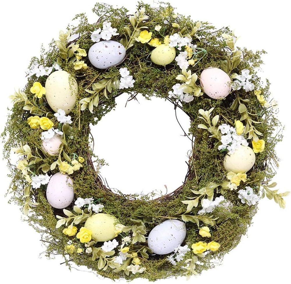 Easter Egg Wreath for Front Door, Easter Egg Front Door Wreath,Natural Green Plant,Yellow and Whi... | Amazon (CA)