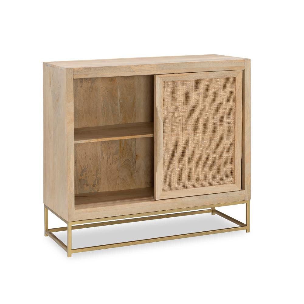 Powell Company 2-Drawers Bilson Natural with Gold Base Rattan Cabinet, Natural Gold | The Home Depot
