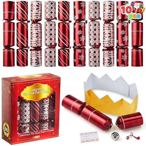 JOYIN 10 Pack Christmas Party Favor Non-Snap Red Deluxe Snowflake Design Party Table Favors with Holiday Party Favor Supplies for Kids and Adults, Christmas Parties, Dinners and Holidays | Amazon (US)