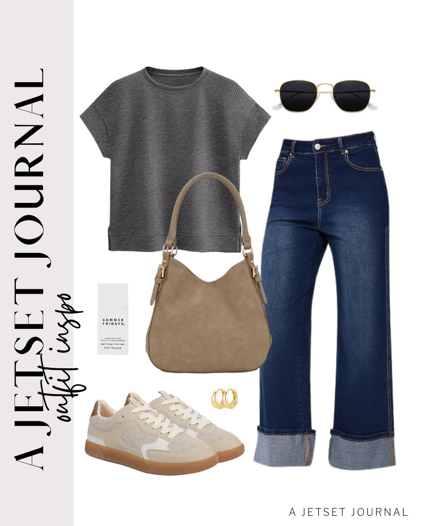 Our next fit is a combination of a dark gray PRETTYGARDEN top and Vinova cuffed jeans. We can style it with Blowfish Malibu Tastic lace-up shoes and this leather bag from FashionPuzzle. These hoop earrings and SOJOS square sunnies are perfect for this fit!

#LTKSeasonal #LTKSaleAlert #LTKTravel
 

 