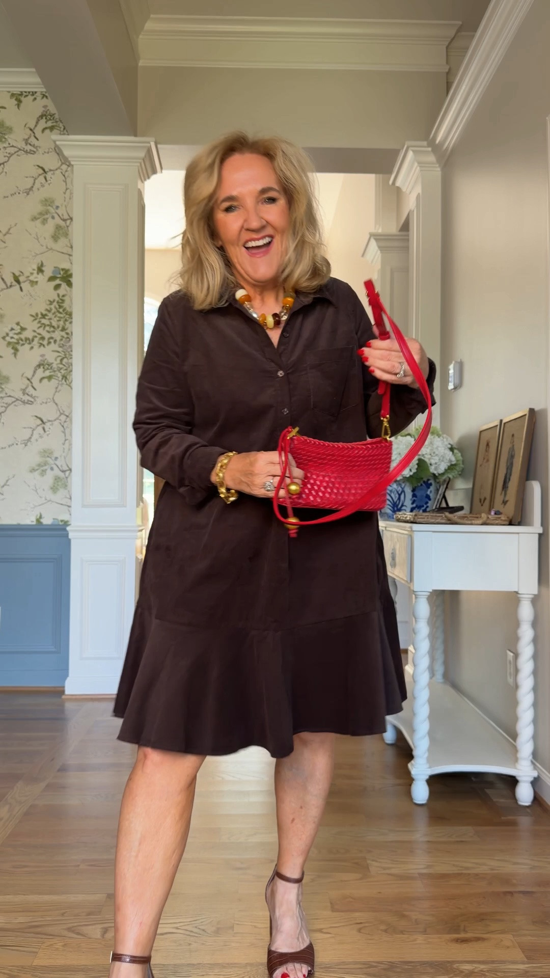 Dress size med I prob have room to size down but I think it’s supposed up for roomy. It’s a nice light corduroy. Add that pop of red! Shoes are Belk too! A oretty burgandy croc embossed faux leather.

#LTKOver40 #LTKSaleAlert #LTKPetite