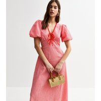 Women's Red Gingham Check Tie Neck Midi Dress New Look | New Look (UK)