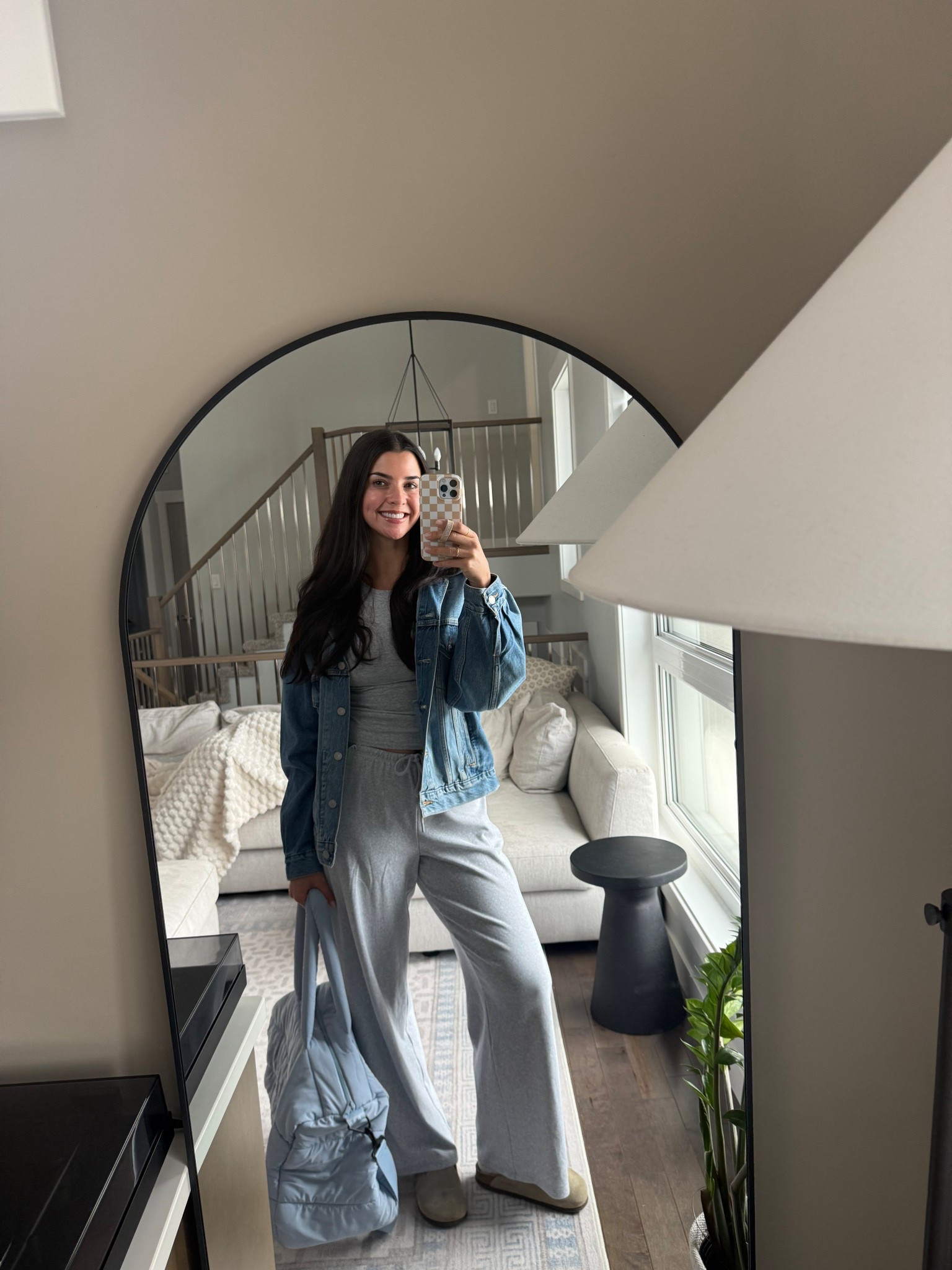 Love this casual look  Wearing medium in pants, shirt and jean jacket! 