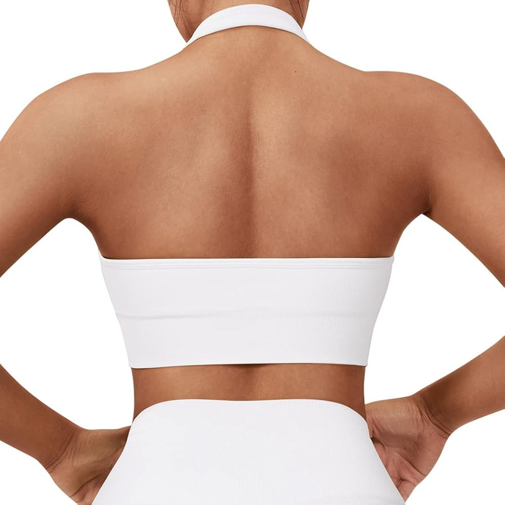 SUUKSESS Women Seamless Halter Sports Bra Open Back Padded Workout Crop Tank Tops | Amazon (US)