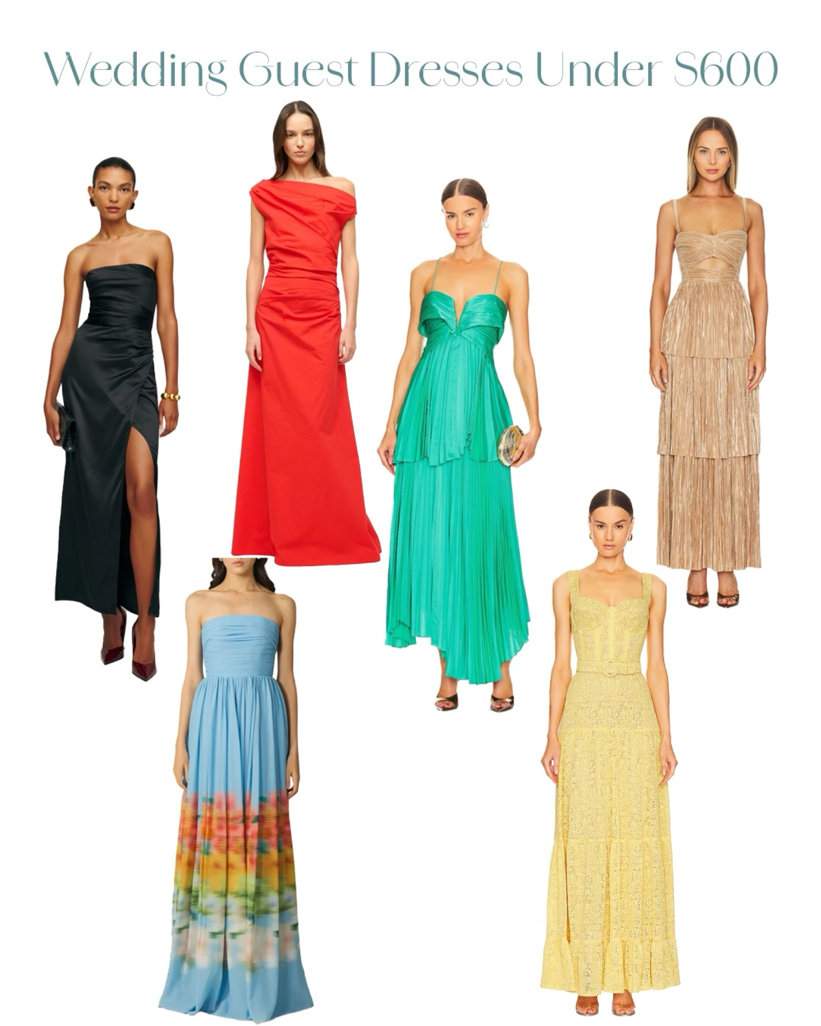 Long, maxi-length wedding guest dresses under $600. 

#LTKParties #LTKWedding