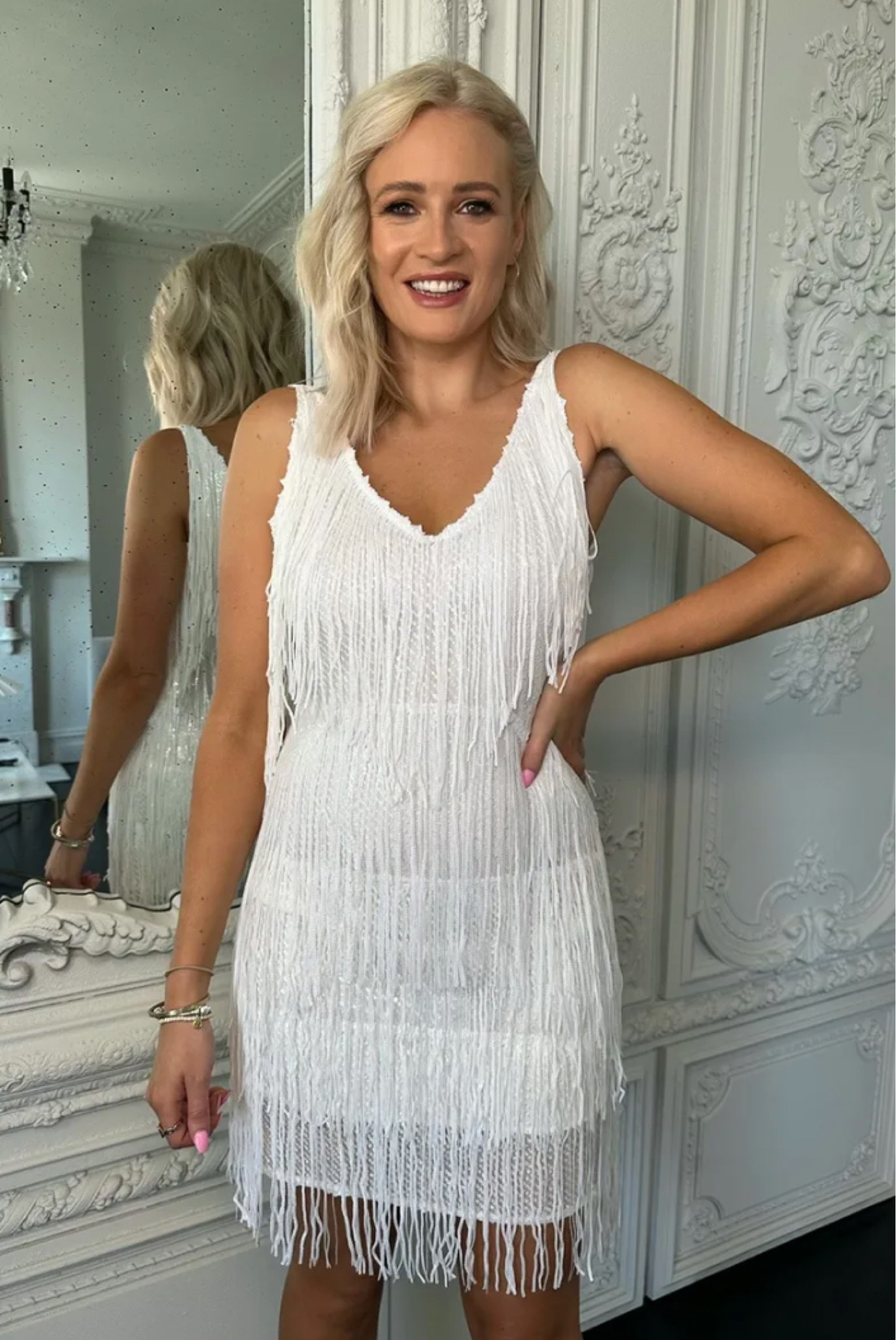 White Fringe Mini Dress