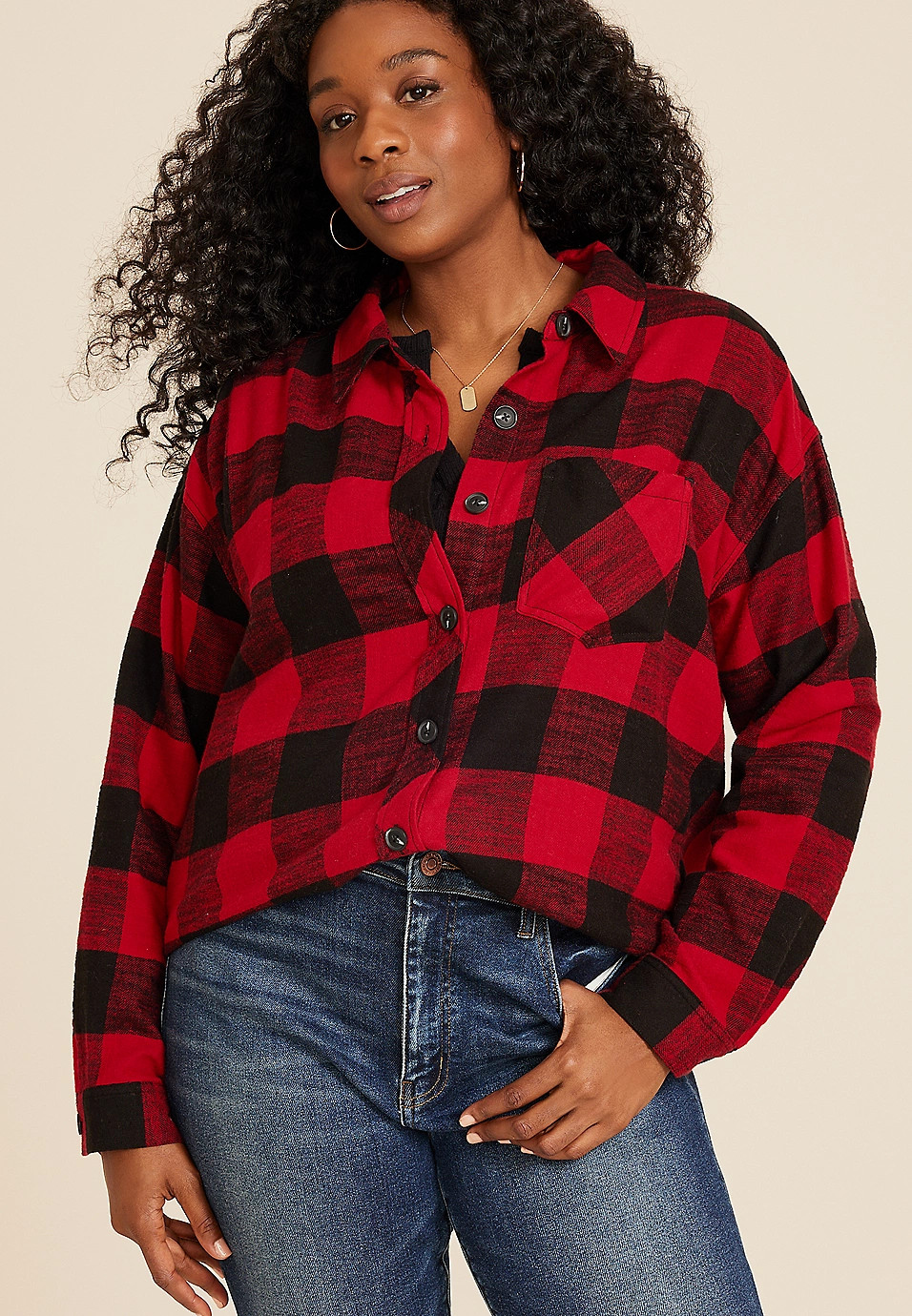 Plus Size Cabin Plaid Boyfriend Tunic Shirt | Maurices