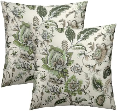 Sage Green and Cream Flowers Throw Pillow Cover 24x24 Inch Pack of 2 Chinoiserie Green Floral Cus... | Amazon (US)