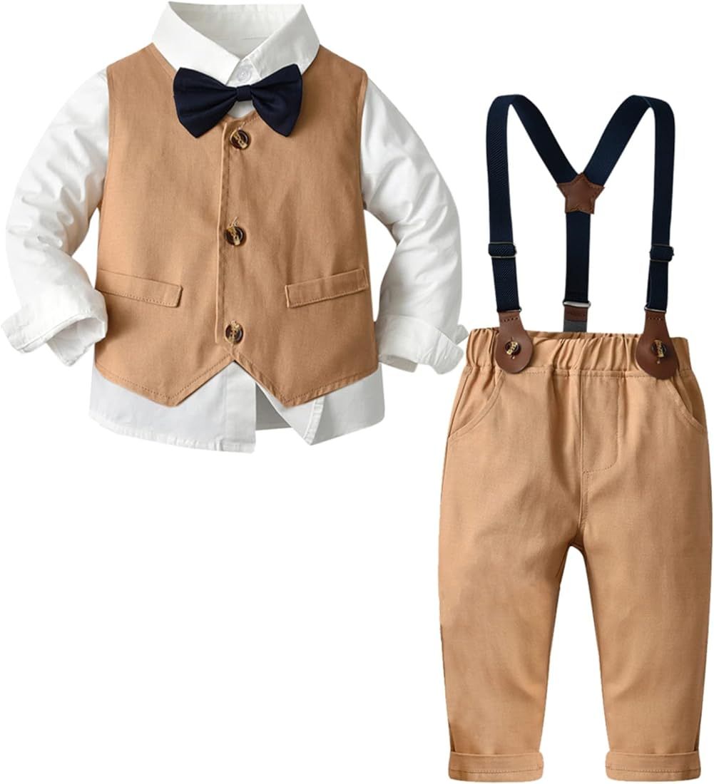 SANGTREE Boys Gentleman Outfits Suit Set with Detachable Suspenders, 3 Months -9 Years | Amazon (US)