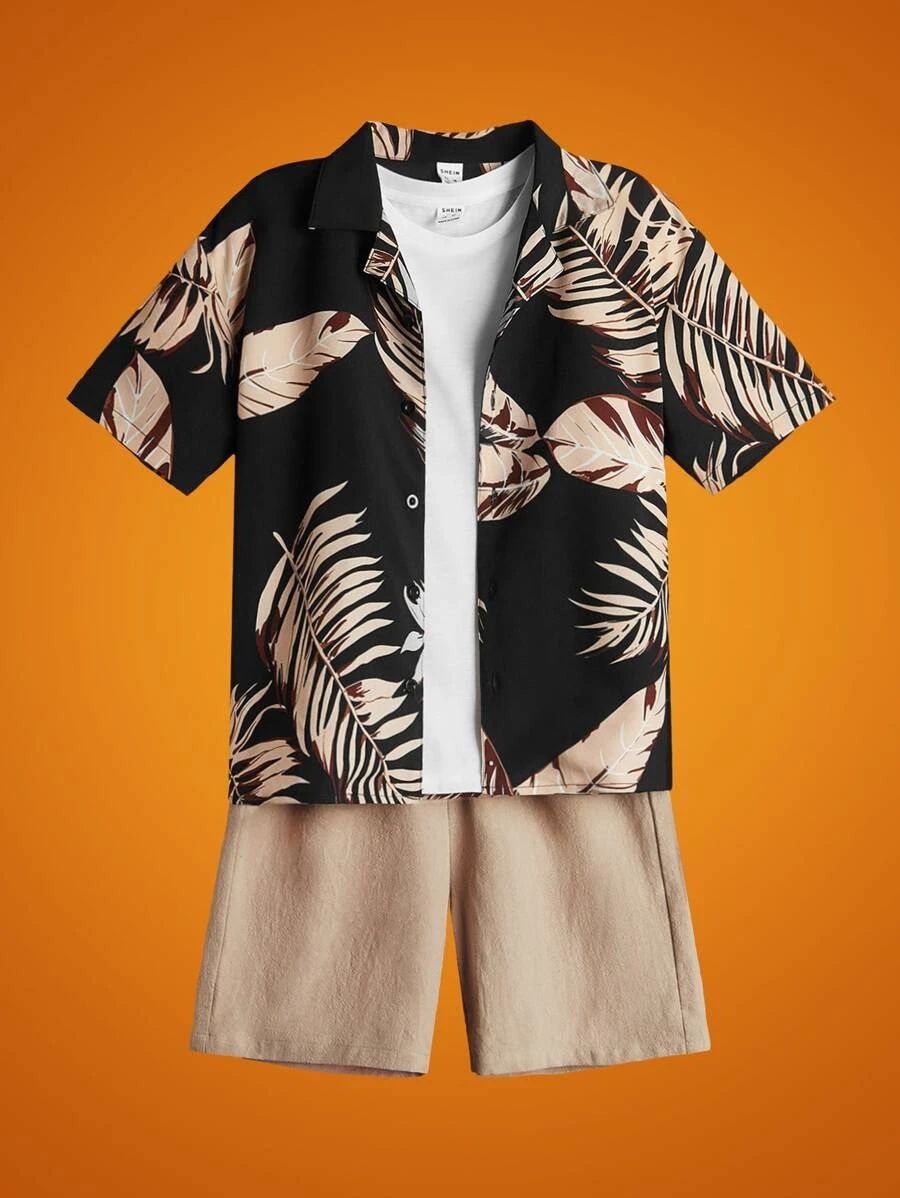 SHEIN Tween Boy Tropical Print Shirt & Shorts Without Tee | SHEIN