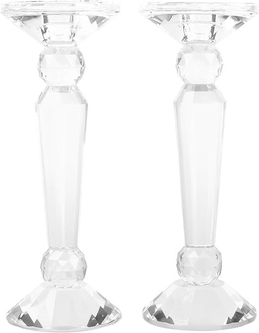 DONOUCLS 2-Pack Crystal Candle Stick Holders, Clear Crystal Taper/Pillar Candles Holder Table Cen... | Amazon (US)