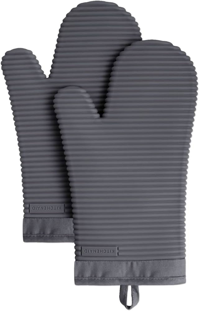 KitchenAid Ribbed Soft Silicone Oven Mitt Set, Charcoal Grey 2 Count | Amazon (US)