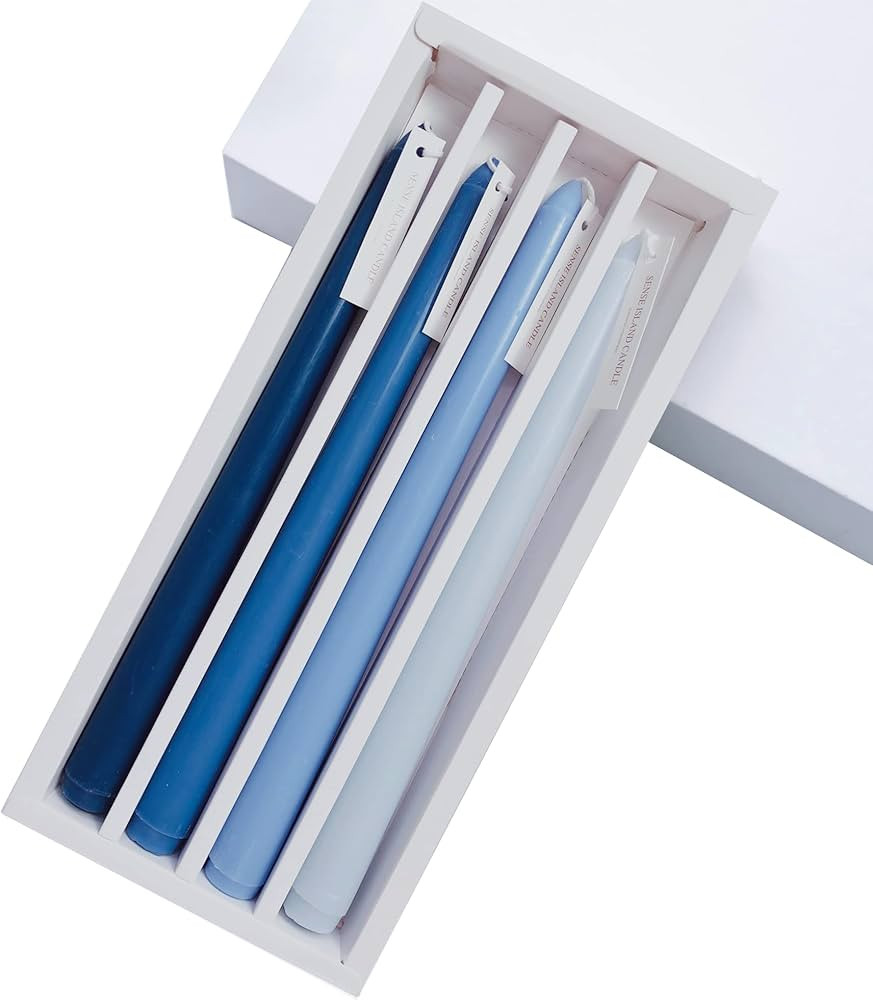 Blue Taper Candles 10'' Colored Candle Sticks Set of 4 | Mild Sea Salt Vanilla Scented, Natural S... | Amazon (US)