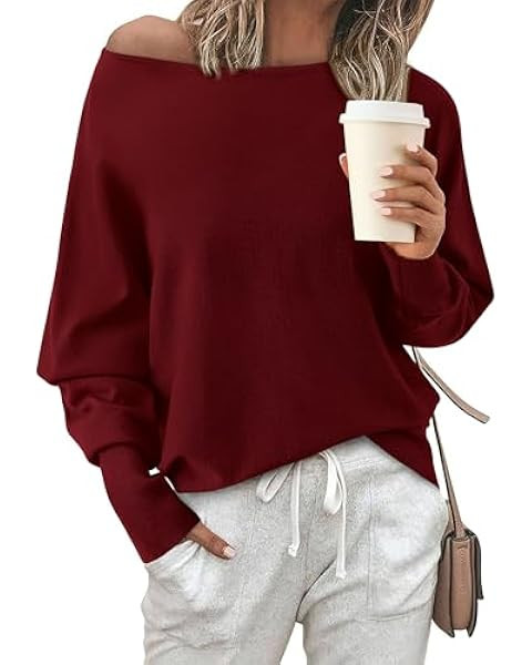 Zenlonr Women's Fall Sweaters 2024 Casual Long Batwing Sleeve Loose Off Shoulder Knit Pullovers J... | Amazon (US)