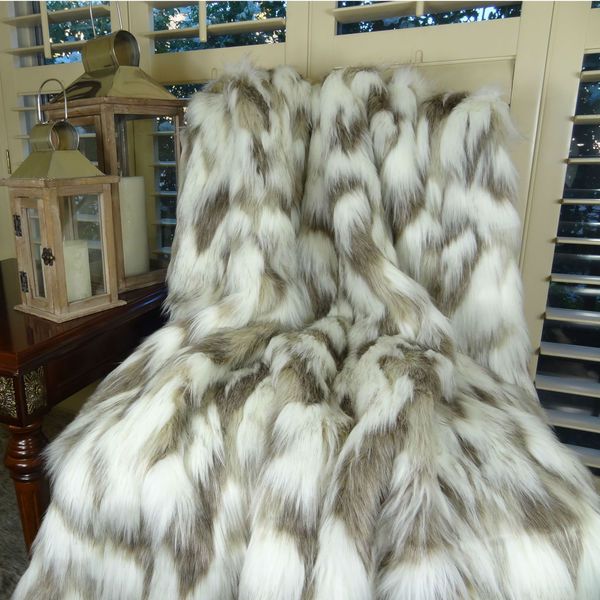 Plutus Tibet Ivory Grey Faux Fur Blanket | Bed Bath & Beyond