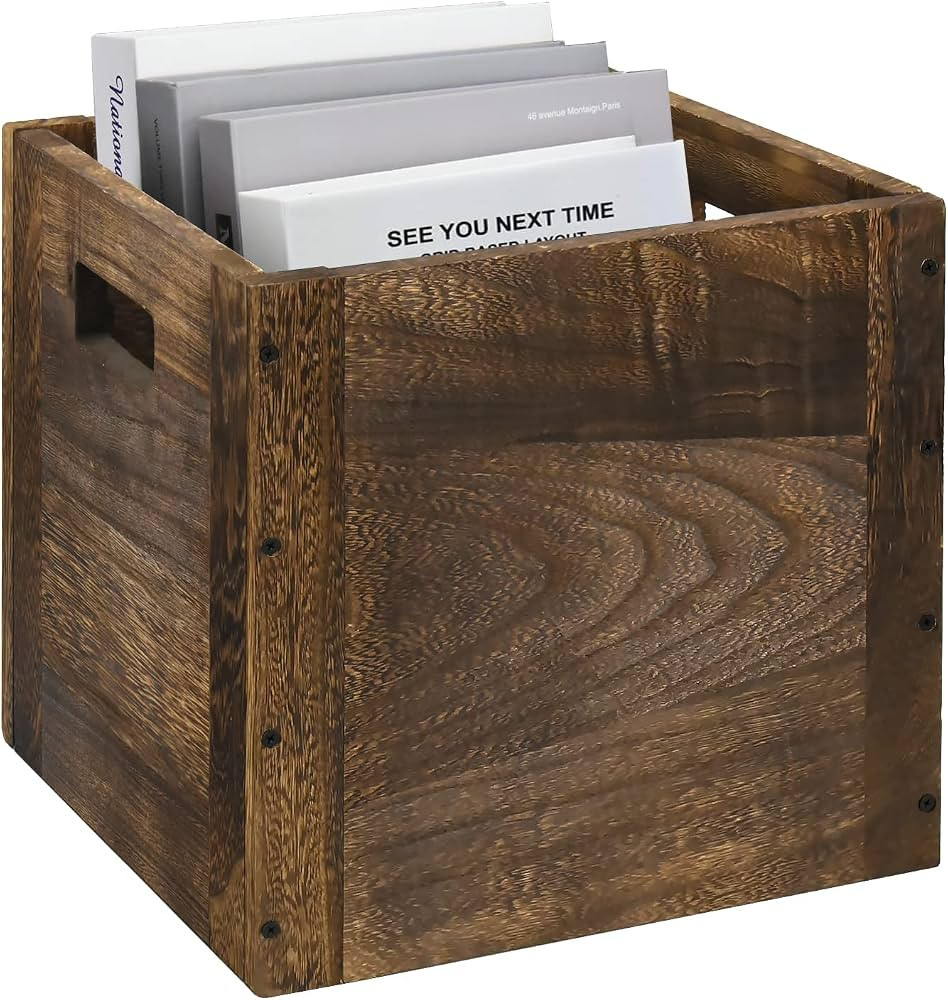 Wood Decorative Storage Cube Boxes with Handles, Rustic Brown Large Storage Baskets For Shelves, ... | Amazon (US)