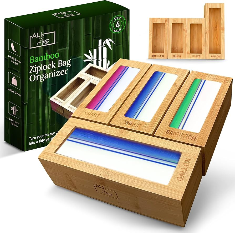 All Luxy Bamboo Ziplock Bag Organizer For Drawer - Our Baggie Organizer Fits Slider Quart, Slider... | Amazon (US)