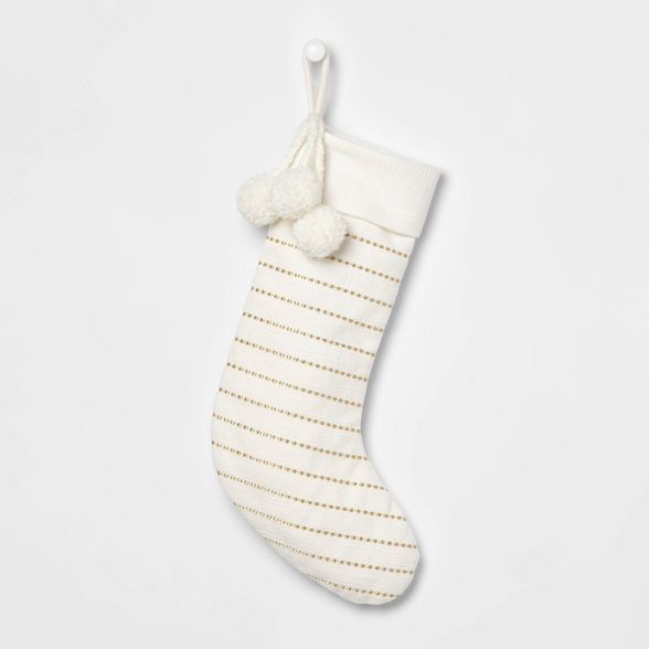 Lurex Metallic Stripe Christmas Stocking Cream/Gold - Wondershop™ | Target
