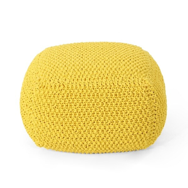 Hollis Knitted Cotton Square Pouf by Christopher Knight Home - Yellow | Bed Bath & Beyond