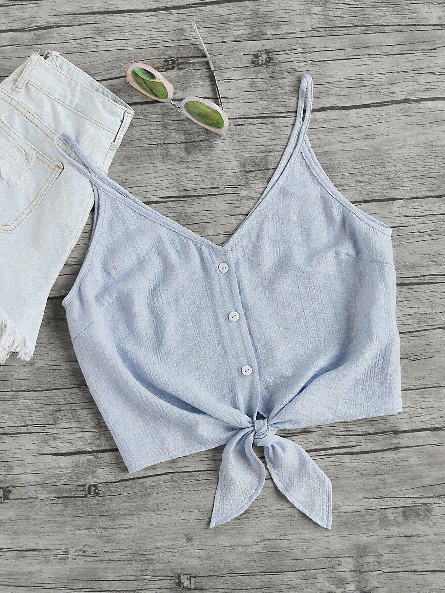 Button Placket Knot Front Cami Top | SHEIN