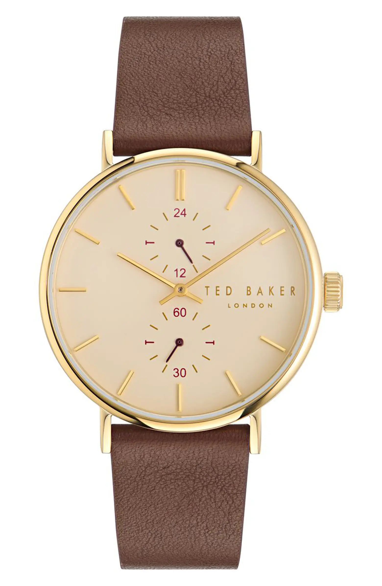 Ted Baker London Recycled Stainless Steel Leather Strap Watch, 41mm | Nordstrom | Nordstrom
