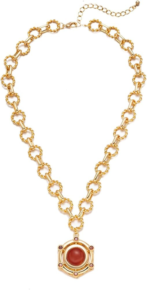 18K Gold-tone Plated Agate Necklaces for Women |Statement Gemstone Pendant Necklace | Carnelian, ... | Amazon (US)