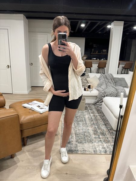 This will be my warm weather maternity outfit go to! Love this body suit! Wearing a size medium with room at 23 weeks! 

#LTKstyletip #LTKbump #LTKSeasonal