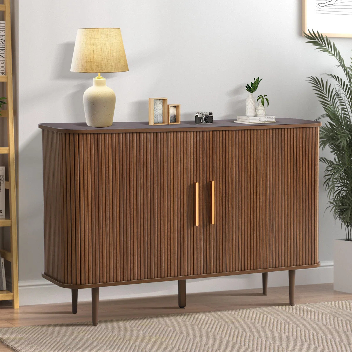 47" Sideboard Buffer Cabinet with Fluted Slide Doors, Tambour Storage Cabinet with Adjustable She... | Wayfair North America