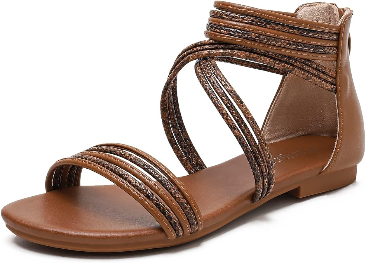 Women's Sandals Elastic Strappy String Thong Ankle Strap Flip Flops Summer Beach Gladiator Shoes ... | Amazon (US)