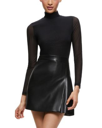 Chara Long Sleeve Mesh & Faux Leather Mini Dress | Bloomingdale's (US)