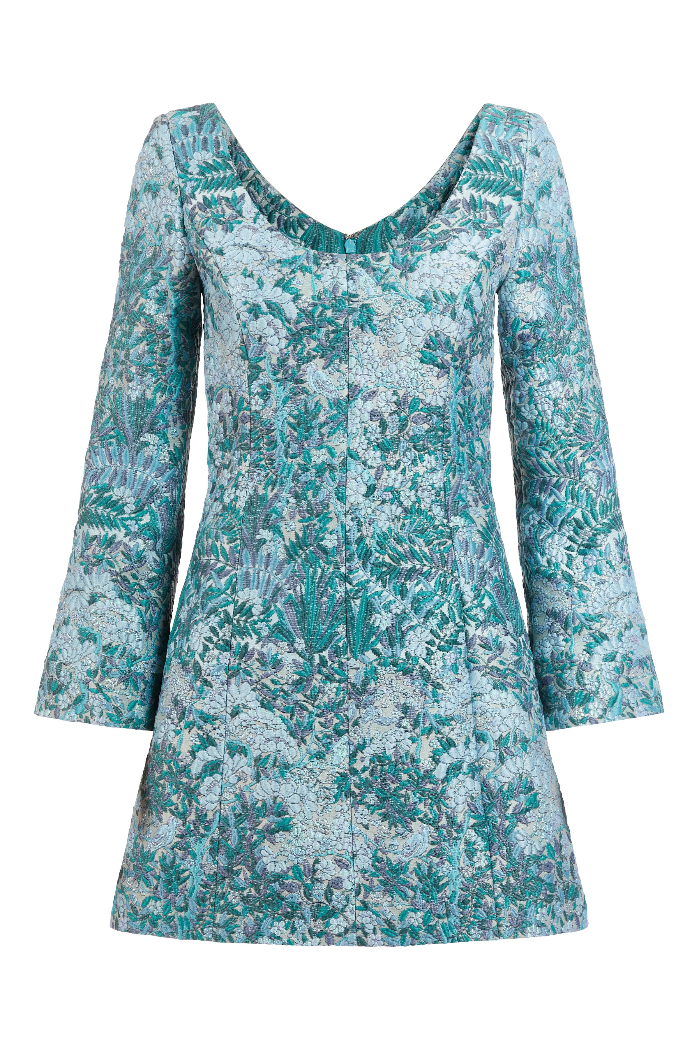 Jane Teal Floral Brocade Mini Dress 4 | Markarian