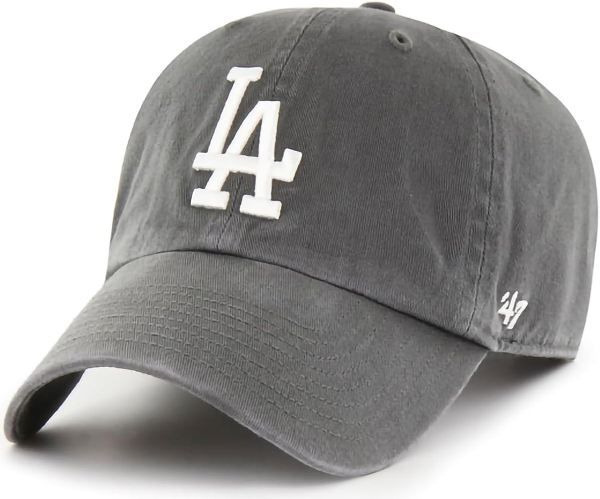 47 MLB Charcoal Team Color Primary Logo Clean Up Adjustable Hat Cap, Adult One Size - Los Angeles... | Amazon (US)
